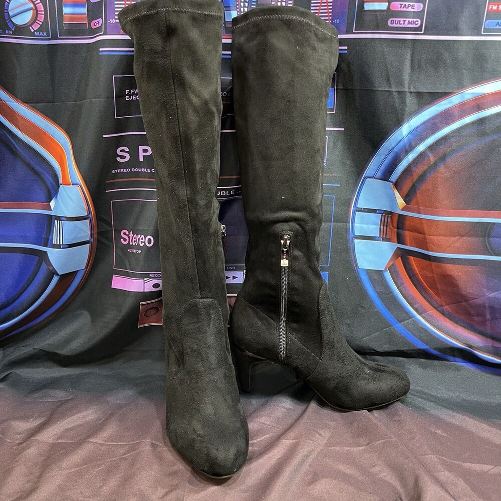 BCBGeneration Raymona Black Faux Suede Side Zip Knee-High Boots Women's  6M